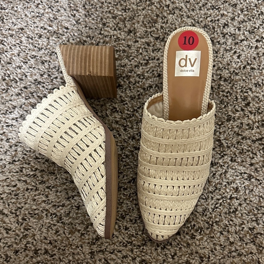 New Dolce Vita Woven Cream‎ Mule Heeled Sandals 10